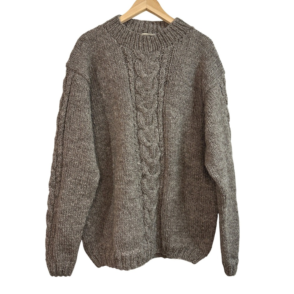Pachamama Zermatt Sweater Grey Hand Knitted‎ Wool Cable Knit L/XL New